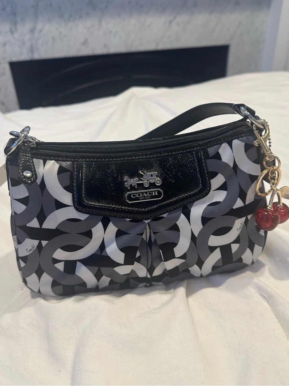 New Coach Madison Black & Gray Chainlink/Optic C Pattern Mini Shoulder Bag